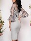 cheap Knee-Length Dresses-Women&#039;s Bodycon Knee Length Dress 3/4 Length Sleeve Solid Color Floral Lace Elegant Gray M L XL XXL 3XL
