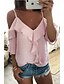 baratos Regatas-Mulheres Blusa Sólido Frufru Chifon Com tiras Delgado Blusas Com Alças Branco Preto Rosa