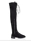 cheap Boots-Women&#039;s Boots Block Heel Boots Daily Solid Colored Over The Knee Boots Lace-up Flat Heel Round Toe Classic Minimalism PU Zipper Black