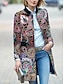 cheap Jackets-Women&#039;s Trench Coat Geometric Print Elegant &amp; Luxurious Fall Winter Overcoat Stand Collar Long Coat Daily Long Sleeve Jacket Red