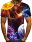 cheap Tank Tops-Men&#039;s Holiday T shirt Shirt Galaxy Graphic Color Block 3D Short Sleeve Print Tops Streetwear Punk &amp; Gothic Round Neck Rainbow / Club