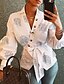 cheap Tops &amp; Blouses-Women&#039;s Blouse Shirt Floral Flower Long Sleeve V Neck Tops White