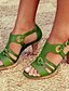 billige Sandals-Dame Sandaler Hæl sandaler Daglig Ensfarvet Sommer Spænde Cubanske hæle Rund Tå Årgang Boheme Britisk PU Ankel Strop Sort Rød Brun