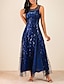 cheap Midi Dresses-Women&#039;s A Line Dress Maxi long Dress Gray Navy Blue Sleeveless Floral Round Neck S M L XL XXL 3XL
