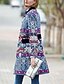 abordables Manteaux &amp; Trenchs Femme-Femme Quotidien Automne hiver Longue Kimono Jacket, Géométrique Col Droit Manches Longues Coton Bleu / Mince