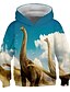 billige Hættetrøjer og sweatshirts til drenge-Børn Baby Drenge Hættetrøje og sweatshirt Pullover Langærmet Dinosaurus 3D-udskrivning Grafisk Farveblok Unisex Blå Gul militærgrøn Børn Toppe Aktiv Gade 3-12 år