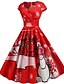 cheap Vintage Dresses-Women&#039;s Red Royal Blue Dress Elegant Street chic Christmas Party Casual A Line Animal Snowflake V Neck Snowman Print S M