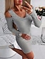 cheap Party Dresses-Women&#039;s Bodycon Long Sleeve Solid Colored Cut Out Glitter Deep V Casual / Daily Navy Blue Gray S M L XL