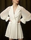 abordables Robes de Travail-Femme Robe Fourreau Manches Longues Elégant Ruché Couleur Pleine Col en V Blanche S M L XL