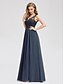 preiswerte Maxi-Kleider-Damen Maxi Marineblau Kleid Elegant A-Linie Blumen V-Ausschnitt / Spitze