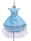 preiswerte Kleider für Mädchen-Kinder Wenig Mädchen Kleid Solide Spitze Blau Gelb Rosa Midi Kurzarm Aktiv Süß Kleider Silvester Schlank