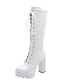 cheap Boots-Women&#039;s Boots Knee High Boots Outdoor Party &amp; Evening Chunky Heel Round Toe Vintage British PU Lace-up Black White