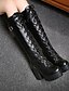 cheap Boots-Women&#039;s Boots Combat Boots Block Heel Boots Daily Solid Colored Knee High Boots Lace-up Chunky Heel Round Toe Classic Punk &amp; Gothic PU Lace-up Black White