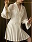 abordables Robes de Travail-Femme Robe Fourreau Manches Longues Elégant Ruché Couleur Pleine Col en V Blanche S M L XL