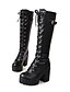 cheap Boots-Women&#039;s Boots Combat Boots Block Heel Boots Daily Solid Colored Knee High Boots Lace-up Chunky Heel Round Toe Classic Punk &amp; Gothic PU Lace-up Black White