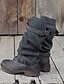 preiswerte Boots-Damen Stiefel Sockenstiefel Komfort Schuhe Cowboystiefel Flacher Absatz Runde Zehe Kniehohe Stiefel Stiefel mit mittlerer Wade Vintage Alltag PU Schnalle Solide Grau Khaki Schwarz