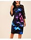 cheap Knee-Length Dresses-Women&#039;s Sheath Dress Black 3/4 Length Sleeve Floral Print Lace Print Fall Spring Round Neck Elegant M L XL XXL 3XL
