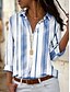 preiswerte Tops &amp; Blouses-Damen Bluse Hemd Langarm Gestreift Hemdkragen Oberteile Gelb Rote