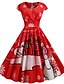 cheap Vintage Dresses-Women&#039;s Red Royal Blue Dress Elegant Street chic Christmas Party Casual A Line Animal Snowflake V Neck Snowman Print S M