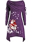 cheap Vintage Dresses-Women&#039;s A-Line Dress Short Mini Dress Long Sleeve Santa Claus Geometric Basic Christmas Black Blue Purple Red Gray S M L XL XXL 3XL 4XL 5XL