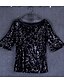 cheap Tops &amp; Blouses-Women&#039;s T shirt Solid Colored Round Neck Tops Black Silver