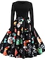 cheap Vintage Dresses-Women&#039;s Swing Dress Midi Dress Black Long Sleeve Floral Print Round Neck Basic Christmas Party S M L XL XXL
