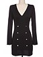 cheap Midi Dresses-Women&#039;s Sheath Dress Short Mini Dress - Long Sleeve Solid Colored Button Deep V Streetwear Going out Work Black S M L XL XXL