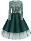 cheap Vintage Dresses-Women&#039;s A-Line Dress Knee Length Dress Long Sleeve Geometric Print Plus Size Basic Christmas Black Blue Red Green Light Green S M L XL XXL 3XL 4XL 5XL