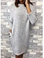 cheap Knit Skirts-Women&#039;s Sweater Jumper Dress Knee Length Dress Gray Long Sleeve Solid Colored Round Neck M L XL XXL 3XL