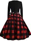 cheap Knee-Length Dresses-Women&#039;s A-Line Dress Knee Length Dress - Long Sleeve Plaid Bow Print 1950s Vintage Black S M L XL XXL