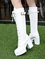 abordables Boots-Mujer Botas Botas de Combate Tacón botas Diario Color sólido Botas hasta la rodilla Con Cordón Tacón Cuadrado Dedo redondo Clásico Punk y gótico PU Cordones Negro Blanco
