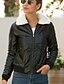preiswerte Pelz &amp; Ledermode für Damen-Damen Lederjacken Alltag Herbst Winter Standard Mantel V-Ausschnitt Normale Passform Jacken Langarm Solide Schwarz