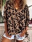 cheap T-Shirts-Women&#039;s Plus Size T shirt Tee Leopard Cheetah Print Pink Brown Khaki Long Sleeve Daily V Neck Regular Fit