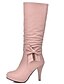 cheap Boots-Women&#039;s Boots Fashion Boots Daily Solid Colored Knee High Boots Mid Calf Boots Bowknot Pumps Round Toe Sweet PU Zipper Black White Pink