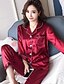 abordables Pyjamas-Grandes Tailles Col de Chemise Costumes Pyjamas Femme Couleur Pleine