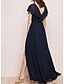 cheap Mother of the Bride Dresses-A-Line Bridesmaid Dress Plunging Neck Short Sleeve Open Back Floor Length Chiffon with Sash / Ribbon / Ruffles / Split Front 2022