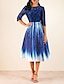 cheap Elegant Dresses-Women&#039;s A-Line Dress Midi Dress - Half Sleeve Geometric Lace Royal Blue M L XL XXL 3XL