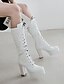 cheap Boots-Women&#039;s Boots Knee High Boots Outdoor Party &amp; Evening Chunky Heel Round Toe Vintage British PU Lace-up Black White