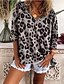 cheap T-Shirts-Women&#039;s Plus Size T shirt Tee Leopard Cheetah Print Pink Brown Khaki Long Sleeve Daily V Neck Regular Fit