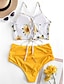 cheap Tankini-Women&#039;s Halter Basic Bikini Swimsuit Peplum Lace up Print Floral Swimwear Bathing Suits Black Yellow