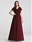 cheap Mother of the Bride Dresses-A-Line Mother of the Bride Dress Plus Size V Neck Floor Length Chiffon Short Sleeve with Ruffles Ruching 2023