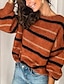 cheap Sweaters-Women&#039;s Striped Pullover Long Sleeve Sweater Cardigans Round Neck White Black Camel
