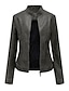 cheap Jackets-Women&#039;s Faux Leather Jacket Fall &amp; Winter Daily Long Coat Stand Collar Regular Fit Jacket Long Sleeve Solid Colored Gray Black Red