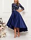 billige Elegant kjole-Dame Swingkjole Midikjole Halvlange ermer Helfarge Blomstret Trykt mønster Høst Vår Elegant 2021 Navyblå M L XL XXL 3XL