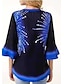 abordables Tops &amp; Blouses-Tee-shirt Femme, Bloc de Couleur Bleu