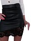 cheap Skirts-Women&#039;s Bodycon PU Black Skirts Lace Patchwork Party Office / Career Fashion Sexy Punk &amp; Gothic S M L / Mini