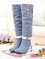 cheap Boots-Women&#039;s Boots Daily Knee High Boots Chunky Heel Round Toe Canvas Loafer Black Dark Blue Light Blue