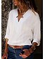baratos Tops &amp; Blouses-Mulheres Tamanhos Grandes Blusa Camisa Social Sólido Tecido Manga Longa Decote V Blusas Algodão Moda de Rua Camisetas Básicas Branco Preto Azul