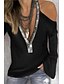 cheap T-Shirts-Women&#039;s Shirt Blouse Black White Red Solid Colored Sequins Long Sleeve Daily Weekend Basic V Neck S