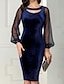 cheap Elegant Dresses-Women&#039;s Sheath Dress Knee Length Dress - Long Sleeve Solid Colored Royal Blue M L XL XXL 3XL